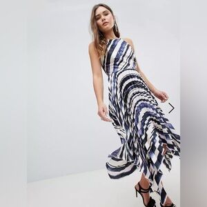 ASOS Striped Pleated Midi Dress US 10
